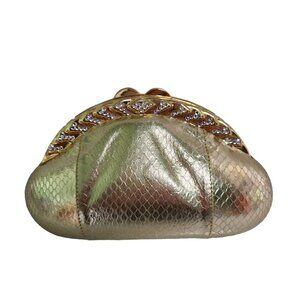Vintage NEW DeadStock Gold Leather Rhinestone Evening Clutch Crossbody Bag